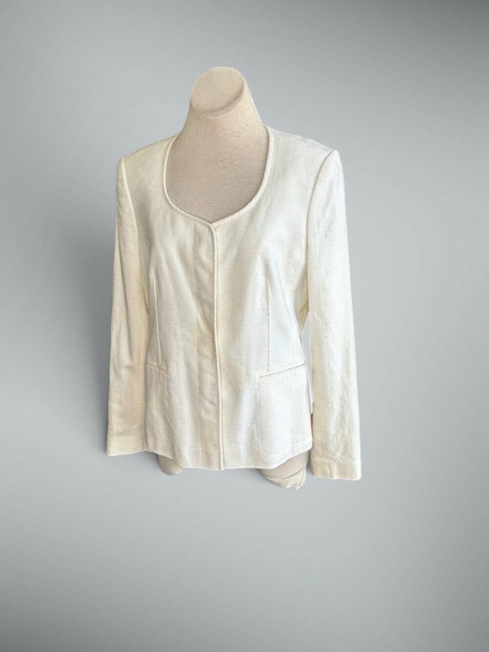 Ann Taylor White Ivory Linen Blend Scoop Neck Blazer Jacket Size 14